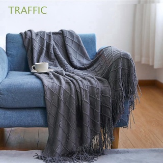tráfico acogedor manta suave hogar textil tirar con borlas ligero para sofá cama de color sólido caliente punto suministros para el hogar/multicolor