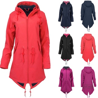 Chaquetas con capucha de terciopelo para mujer gruesa media longitud al aire libre chaquetas a prueba de viento abrigo (1)