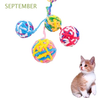 Septiembre colorido lana hilo bola persiguiendo mascotas suministros gato juguete entrenamiento gatitos cachorro sonido con pequeña campana bola interactiva