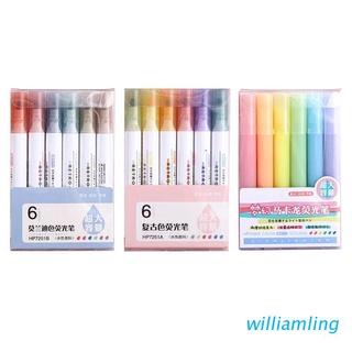 willi - juego de 6 rotuladores fluorescentes, color Pastel, fluorescente, para diario, suministros de oficina, escuela, 6 colores