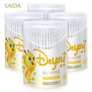 SAIDA Soft Disposable Cotton Swab Newborn Paper Sticks Cotton Pads Belly Button Nail Nose Cleaning Baby Care Tool 200 Pcs/set Cotton Buds (1)