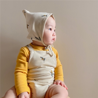 (66-90) ins coreano otoño invierno bebé manga larga envoltura mameluco espalda pantalones + sombrero niños y niñas estilo extranjero con ropa de otoño e invierno