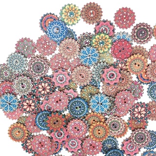 200 botones de joyería de 20 mm de encaje redondo de dos agujeros botones de madera DIY ropa Retro impresión decorativa botones de madera (7)