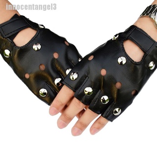 innocentangel3 guantes cortos de cuero sin dedos remaches negros de medio dedo manoplas moda BAI