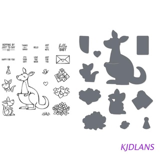 kjdlans sellos de silicona troqueles de corte transparente sello conjunto de metal de dibujos animados corte die diy canguro plantilla 3d plantilla para adornos de tarjeta