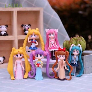 LAURA Kawaii Sailor Moon Figures Kids Collection Figures Model Best Gift Anime Ornaments Cake Decoration Tsukino Moon Hare Toy Doll