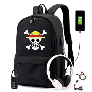[one piece] schoolbag new pirate king backpack USB charging male and female student fashion large capacity bag outdoor travel computer bag backpack Backpack Brook