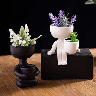 ALISONDZ Mini maceta arreglo creativo decoración del hogar regalo de cumpleaños lindo jarrón de cerámica retrato manualidades (4)