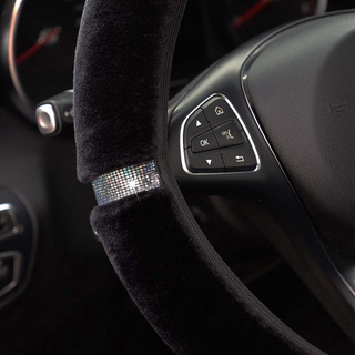 Universal 37-38 cm de diámetro suave felpa diamantes de imitación cubierta del volante del coche No hay anillo Interior cubierta del volante del coche accesorios interiores (7)