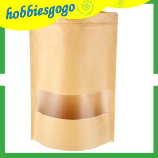 [hobbiesgogo] bolsas de alimentos resellables, 50 bolsas de papel kraft con ventana transparente, 5 tamaños diferentes para alimentos secos