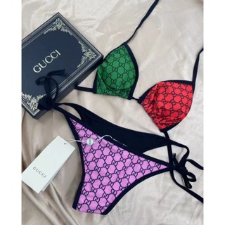 Tide marca GG letras coloridas moda tirantes Gucci sexy playa bikini traje de baño (5)