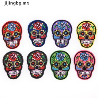 【well】 8Pcs iron on patches for clothes sew-on embroidered patch applique rose skull MX