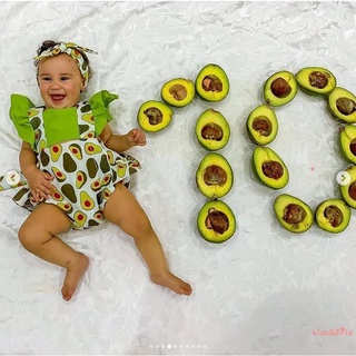 KidsW-2 piezas trajes de verano recién nacidos, bebé niñas aguacate/fresa/cornio impresión mosca