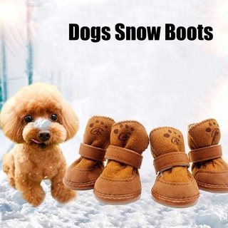 qkc】4pcs Dogs Snow Boots Winter Warm Soft Cozy Cashmere Pets Dog Shoes Anti-skid