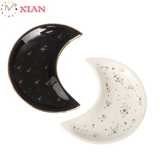 Xianstore - bandejas de cerámica para mujer, 2 bandejas, organizador de platos, baratija, luna