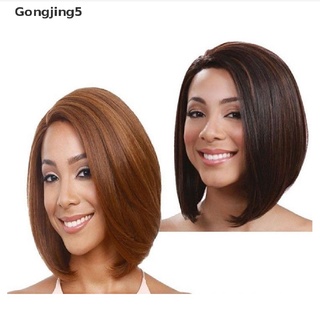 Gongjing5 peluca corta Bob mujeres recta sin pegamento encaje frontal pelo humano MY