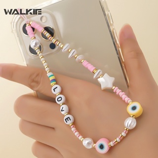 walkie cadena única para teléfono móvil correa luna estrella encanto perlas mujeres teléfono joyería polímero arcilla con cuentas anti-perdida cordón (2)