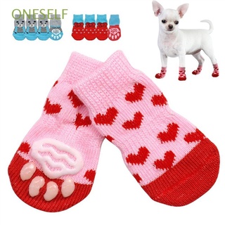 ONESELF 4Pcs/set Nuevo adj. Botas de perro Protector de garras Calcetines de punto Zapatos de perro Zapatos de gato Mascotas. Moda Dulce. Resbaladizo/Multicolor