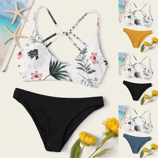 [Denshine] Women Floral Random Print Bikini Set Push-Up Swimsuit Beachwear Padded Swimwear (1)