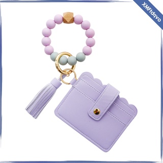[XMFTDQVO] Womens Wristlet Keychain Key Ring Bracelet Silicone Keys Chain Beaded Bangle Card Holder Purse Wristlet Credit Card