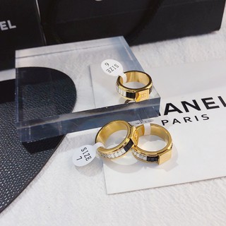 Chanel anillo de moda cuadrado diamante letra doble C titanio anillo de acero de las mujeres joyería