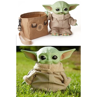 28cm Baby Yoda Grogu Figura con mochila Star Wars Con Sonido Real peluche maestro la fuerza Mandalorian (6)