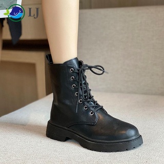 ☸2021 Korean version of the flat-bottomed net red lace-up Martin boots women s short boots autumn British style wild new single-boot motorcycle boots