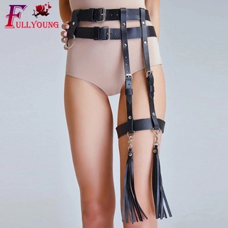Las mujeres de cuero arnés cuerpo Sexy liguero Bondage cinturón Punk banda de cintura pierna ajustable jaula de la pierna femenina erótica