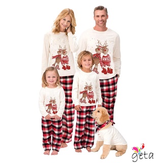 Ljw-navidad familia coincidencia pijamas, dibujos animados alce patrón de cuadros cintura elástica padre-hijo ropa