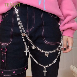 tengyi moda vientre cadena joyería doble capa cintura cadena para las mujeres fiesta mariposa cruz color plata pantalones pantalones cinturón