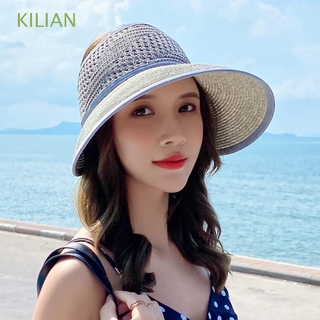 KILIAN sombrero de sol suave ajustable mujeres gorra sombrero de paja viaje playa Bowknot moda verano plegable Color sólido/Multicolor