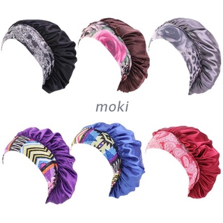 mok. Women Luxury Imitation Silk Large Sleep Bonnet Hat Elastic Wide Band Ethnic Paisey Floral Print Hair Loss Chemo Cap Salon Night Head Cover