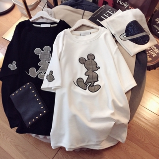 [Venta Caliente] Blusa De Verano 2021 Lady Mickey Mouse Nueva Coreana Suelta Manga Corta Baju Camiseta Mujer Murah Ropa 4 Colores