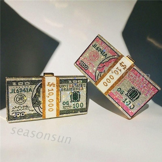 Monedero de diamantes de imitación de embrague de dinero 10000 dólares pila de bolsos de noche en efectivo