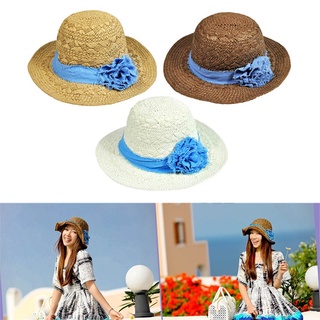 Ladies Straw Hat Wide Brim Cloth Wrap Sun Beach Shield Cap for Summer