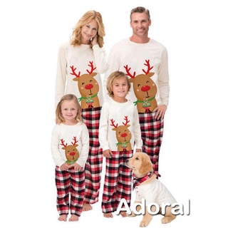 Ccct-matching Family pijamas de navidad, manga larga de dibujos animados ciervo Tops + pantalones cuadros conjunto Loungewear
