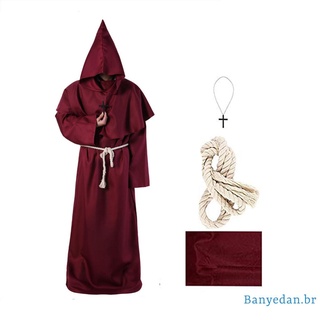 ☀Uv✥4pcs traje de monje Medieval, disfraz tradicional de Halloween incluye túnica, chal con capucha, colgante de cruz y