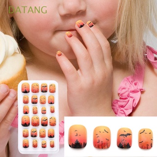 DATANG 24pcs moda uñas postizas niños Artificial uñas falsas belleza niños cubierta completa arte de uñas feliz Halloween