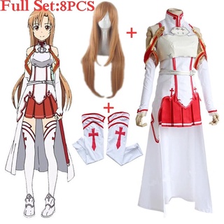 Disfraces de Asuna Yuuki para Cosplay, uniforme de Anime de Sword Art Online para Halloween, traje de batalla de rasga, conjunto completo de guantes y (1)