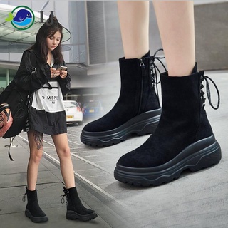 ✢Korean version of Martin boots women s British style short boots winter platform shoes spring and autumn thick-soled short tube cotton boots women s boots snow cotton shoes