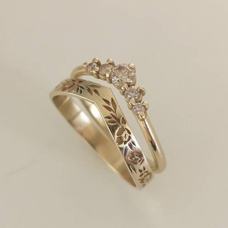 Nuevo conjunto de corona en forma de V de diamante simple Conjunto de anillo de bodas de compromiso para mujer