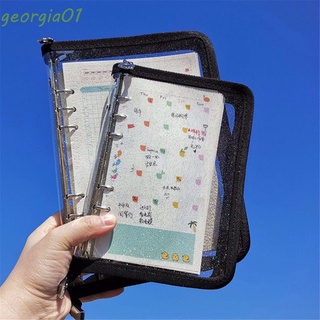 georgia01 portátil purpurina transparente cuaderno páginas de hoja suelta cuaderno cubierta de 6 agujeros carpeta clip diario planificador coreano papelería pvc manual a5/a6/multicolor