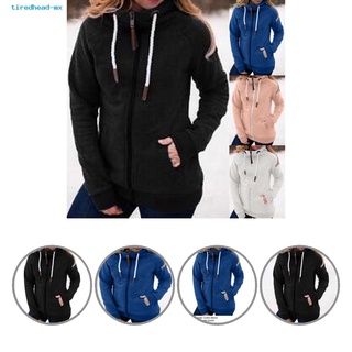 tiredhead Windproof Women Sweatshirt Turtleneck Long Sleeve Drawstring Zipper Hooded Sweatshirt Thin Plush Female Clothing