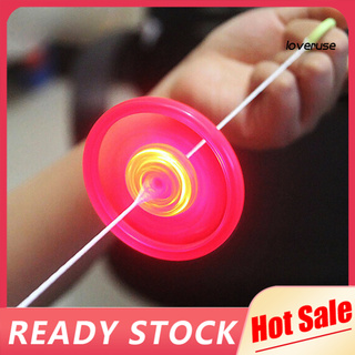 jyjy~ al aire libre plástico colorido luz led tirando de alambre platillo volador niños juguete clásico