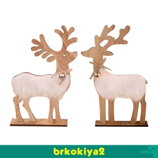 [brkokiya2] estatua de ciervo de madera figuritas campana iluminada navidad deco