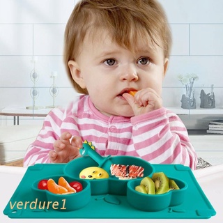 verd bebé lindo fruta de silicona tazón de entrenamiento bebé aprendizaje utensilios de alimentación vajilla dividida ventosa antideslizante plato de cena