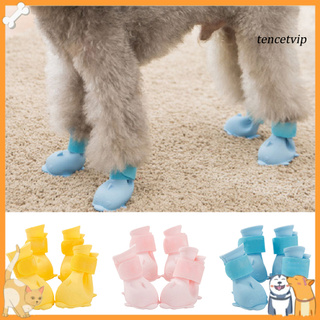[Vip]4Pcs Pet Dog Puppy Warm Waterproof Silicone Non-slip Rain Boots Footwear Shoes (1)