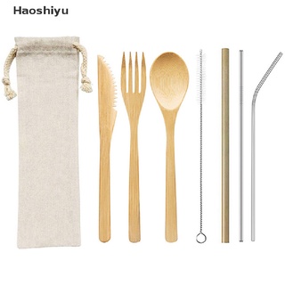 haoshiyu 3/4/5/6/7/8/9pcs vajilla set de bambú cubiertos de madera tenedor cuchara paja palillo mx (9)