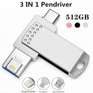 3in1 OTG USB Pendrive Flash Drives 512GB External Drive For Type-C/iPhone/iPad/PC