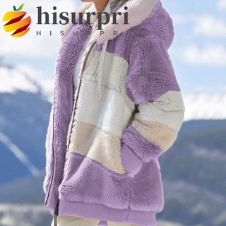 HISURPRI Invierno Abrigo Moda Manga larga Abrigo Suelto Otoño Con capucha Mujer Felpa/Multicolor
